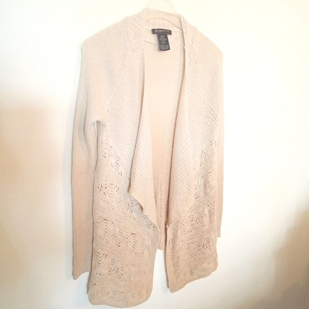 International Concepts Cream Tan Cotton Blend Waterfall Cardigan Fits Medium